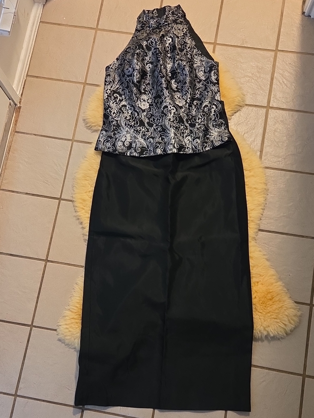 Michaelangelo Black Maxi Skirt with Black & White Paisley Halter Top